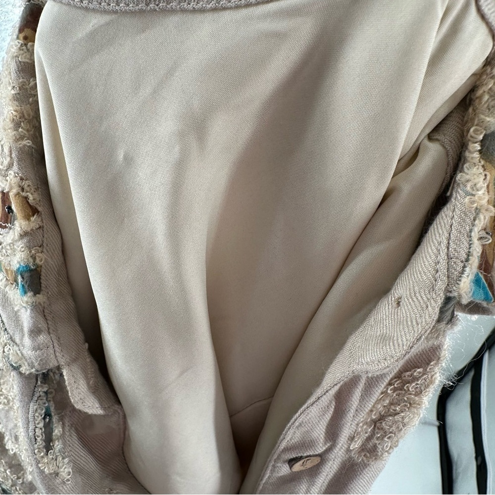 Coldwater Creek blazer size 16 tan blue embroidered floral coastal granny - Picture 8 of 9